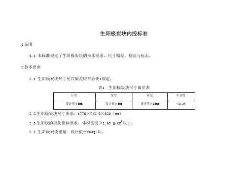 生阳极、预焙阳极炭块内控标准2015.05.10