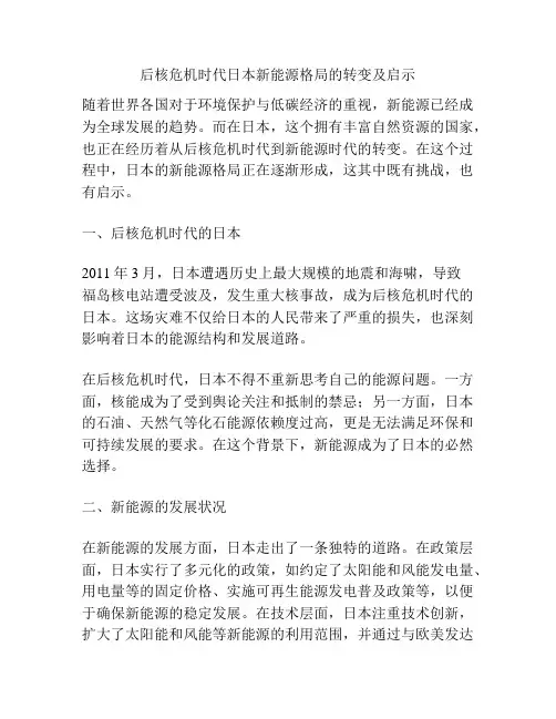 后核危机时代日本新能源格局的转变及启示