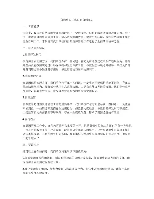 自然资源工作自查自纠报告