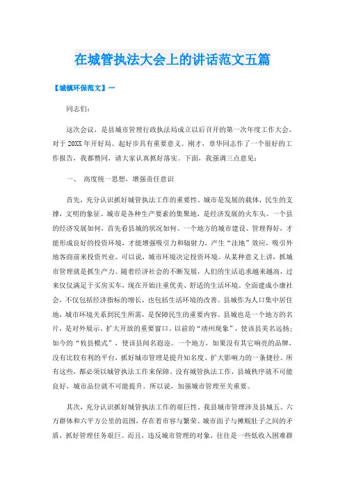 在城管执法大会上的讲话范文五篇