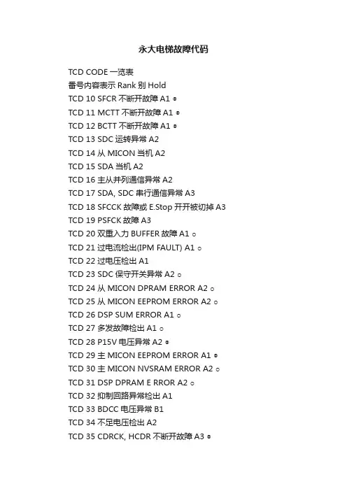 永大电梯故障代码
