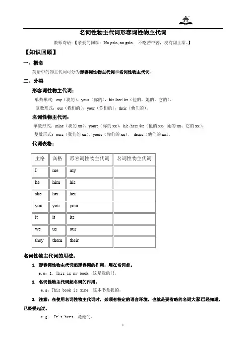 形容词性、名词性物主代词