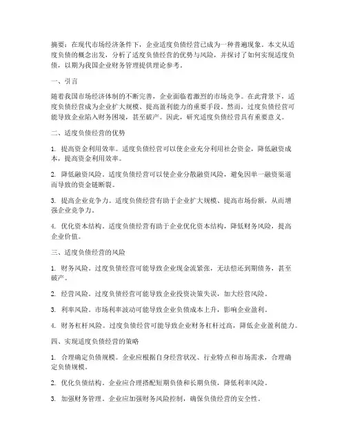 适度负债论文总结范文