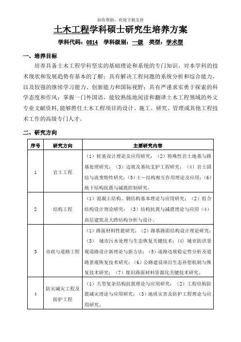 土木工程学科硕士研究生培养方案