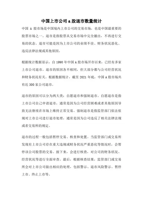 中国上市公司a股退市数量统计