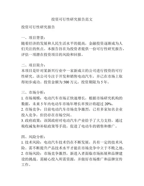 投资可行性研究报告范文