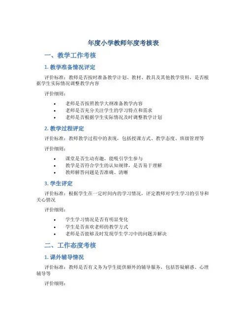 年度小学教师年度考核表