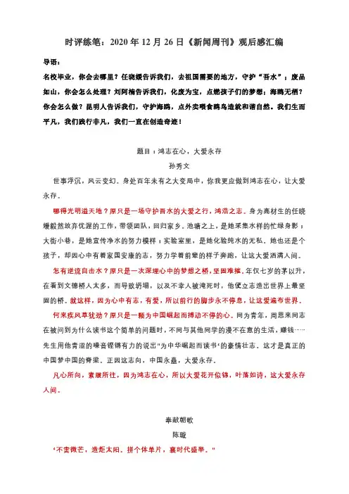 时评练笔：2020年12月26日《新闻周刊》观后感汇编