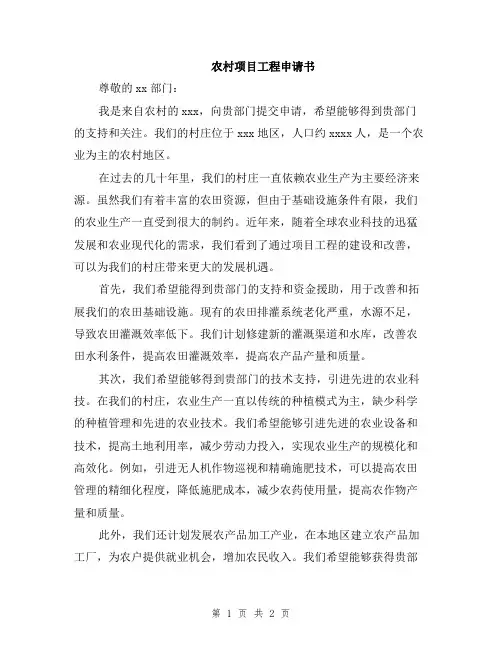 农村项目工程申请书