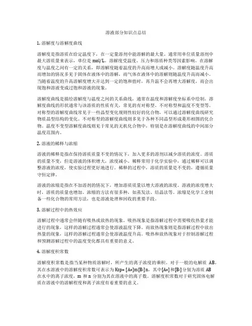 溶液部分知识点总结