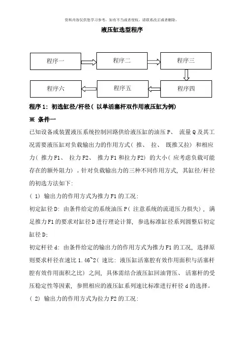 液压缸选型流程参考样本