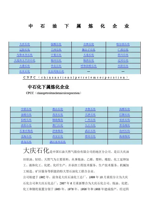中石油中石化炼厂与组织结构图