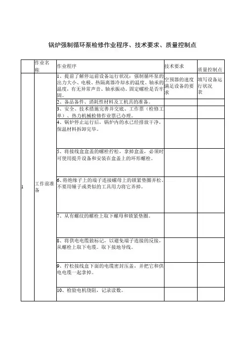 锅炉强制循环泵检修作业程序、技术要求、质量控制点