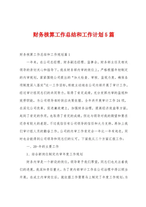 财务核算工作总结和工作计划5篇