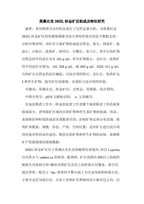 莫桑比克3855L砂金矿区组成及特征研究