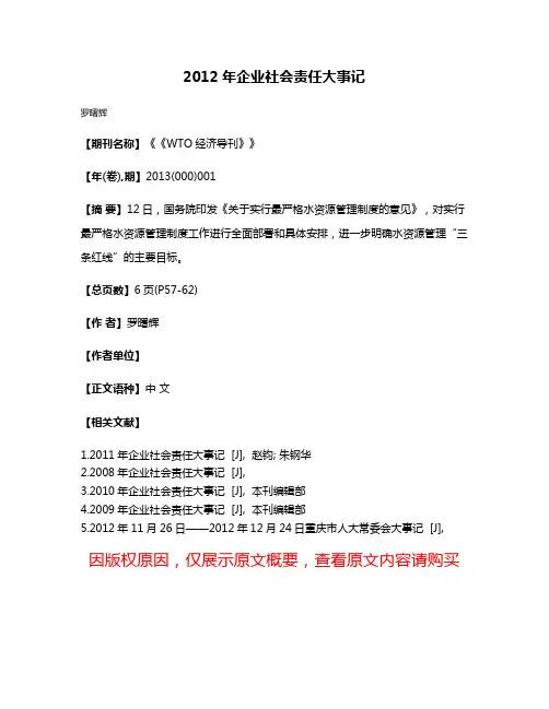 2012年企业社会责任大事记