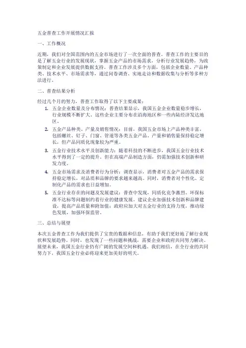 五金普查工作开展情况汇报