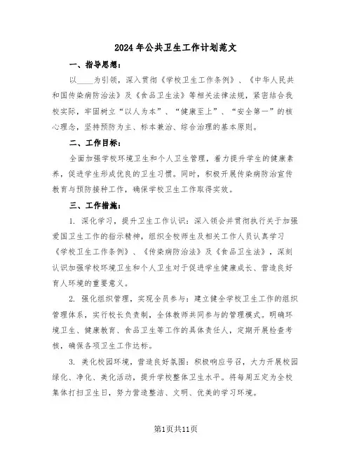 2024年公共卫生工作计划范文（五篇）