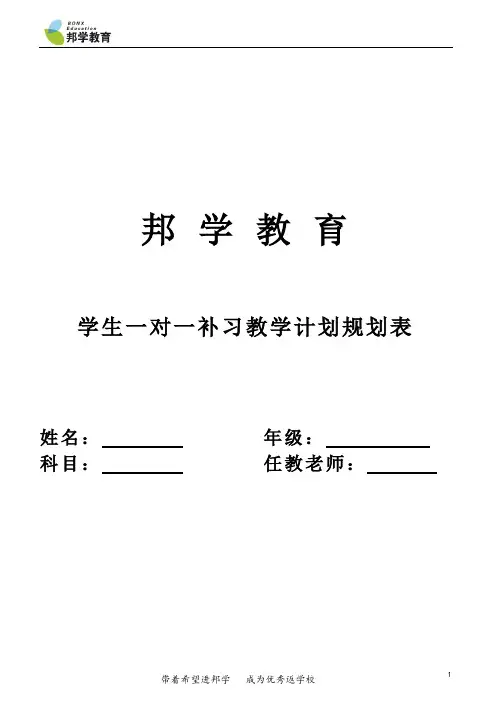学生一对一补习教学计划规划表