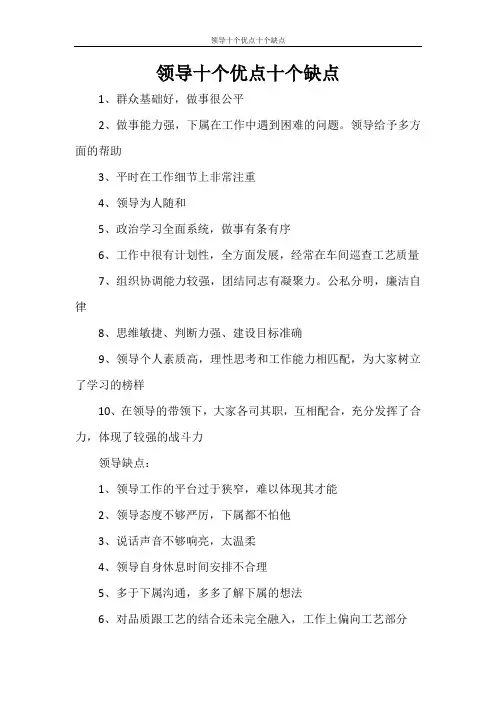 文秘写作 领导十个优点十个缺点