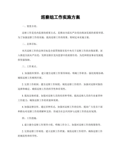 巡察组工作实施方案