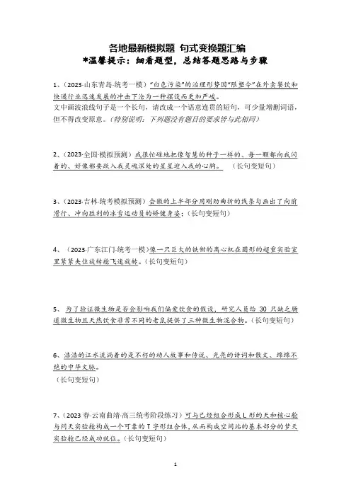 2023高考各地最新的句式变换
