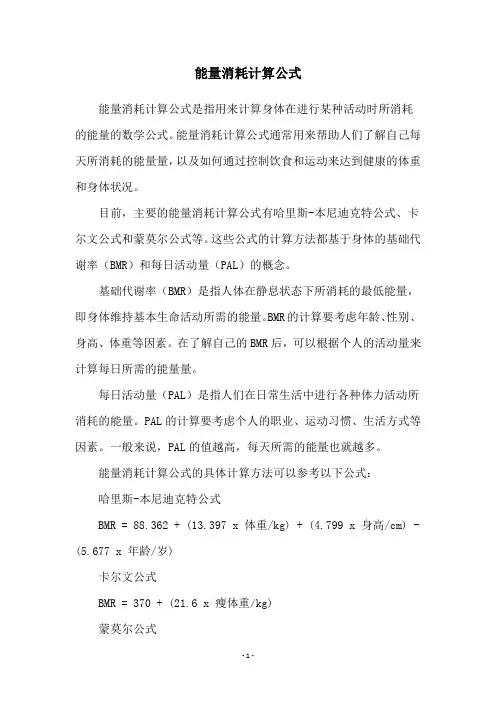 能量消耗计算公式