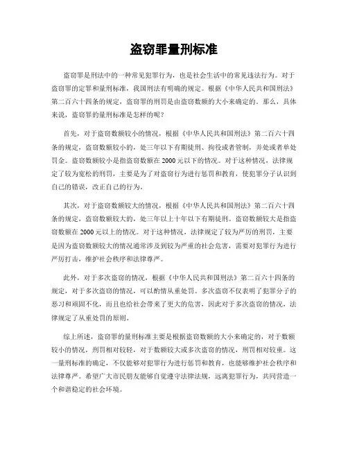 盗窃罪量刑标准