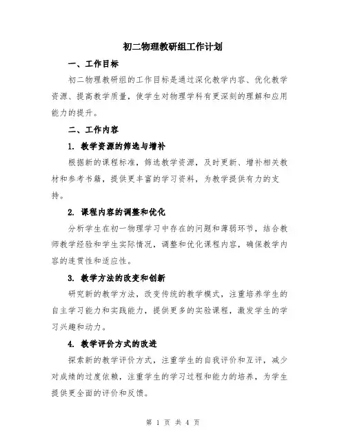 初二物理教研组工作计划