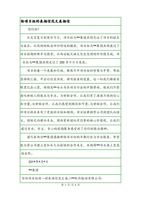 给项目组的表扬信范文表扬信.doc