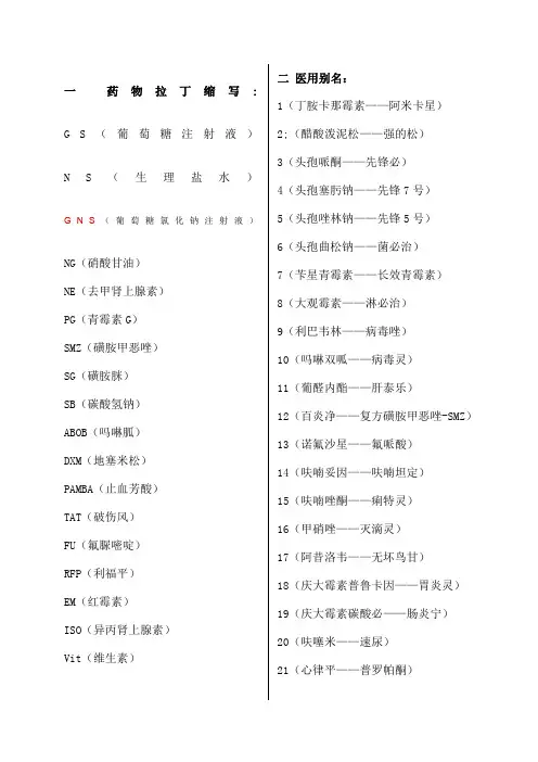 药名缩写