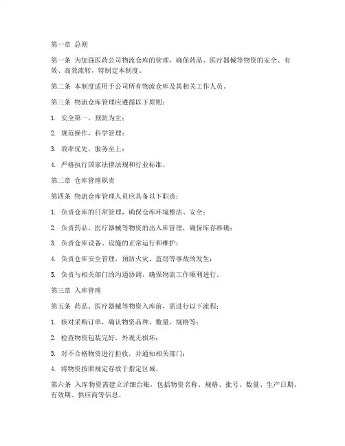 医药公司物流仓库管理制度