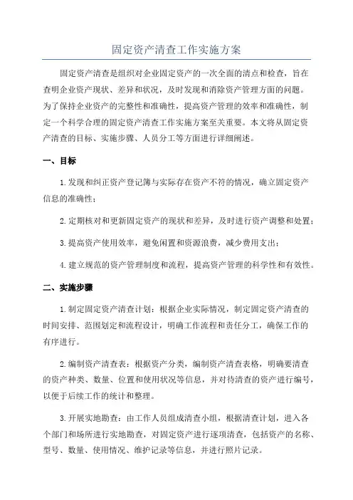 固定资产清查工作实施方案