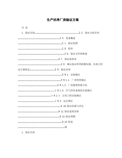 生产洁净厂房验证方案