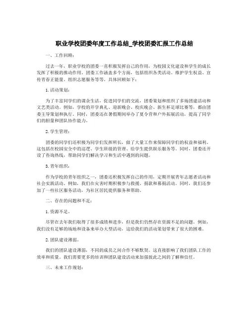 职业学校团委年度工作总结_学校团委汇报工作总结