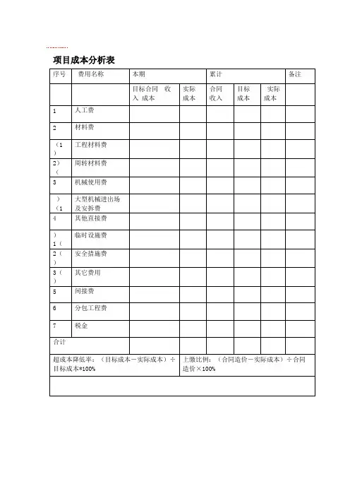项目成本分析表