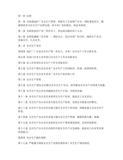 选矿厂安全生产规章制度范本