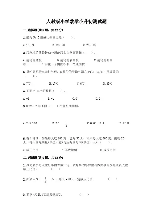 人教版小学数学小升初测试题加答案(名校卷)附答案【名师推荐】