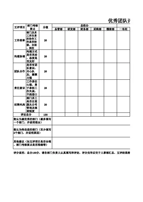 优秀团队评选互评表