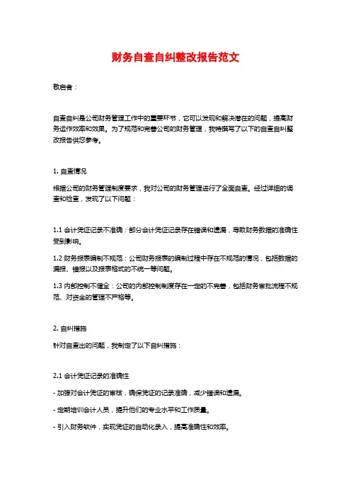 财务自查自纠整改报告范文