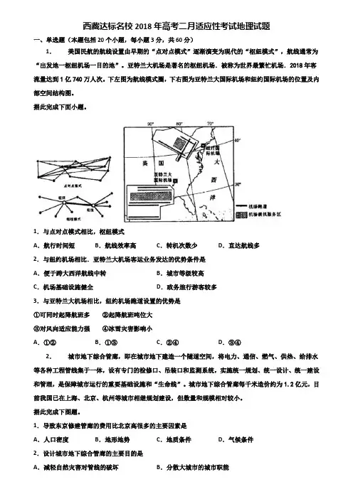 西藏达标名校2018年高考二月适应性考试地理试题含解析