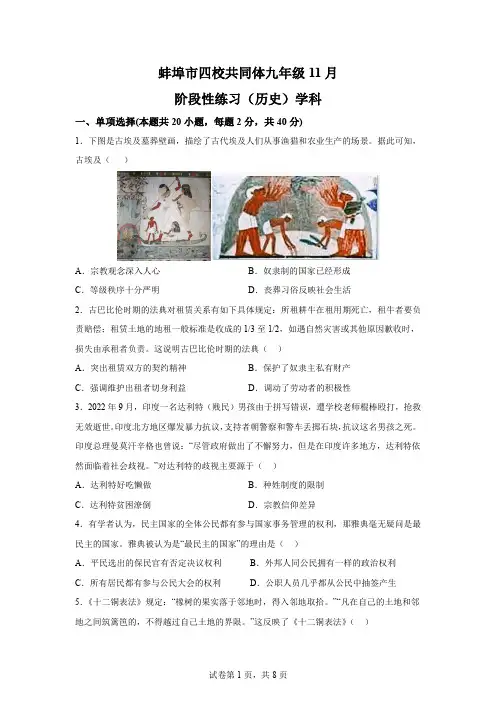 安徽省蚌埠市四校共同体2022-2023学年九年级上学期期中历史试题