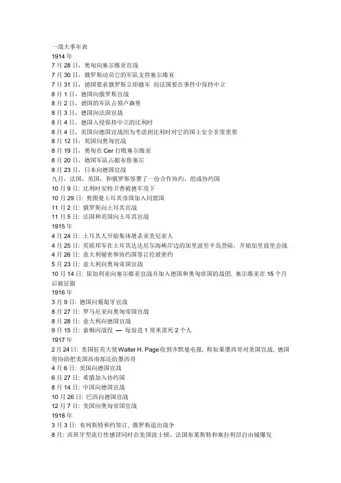 一二战大事年表