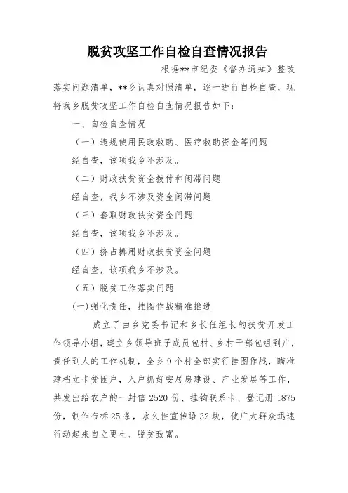 脱贫攻坚工作自检自查情况报告