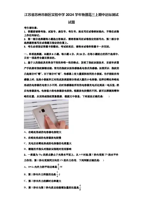 江苏省苏州市新区实验中学2024学年物理高三上期中达标测试试题含解析