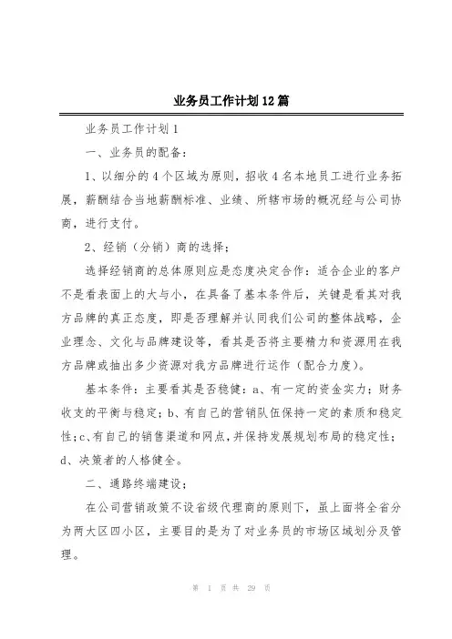 业务员工作计划12篇