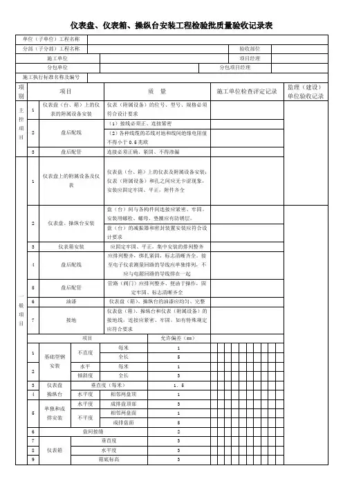 仪表盘、仪表箱、操纵台安装工程检验批质量验收记录表