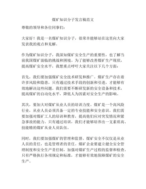 煤矿知识分子发言稿范文