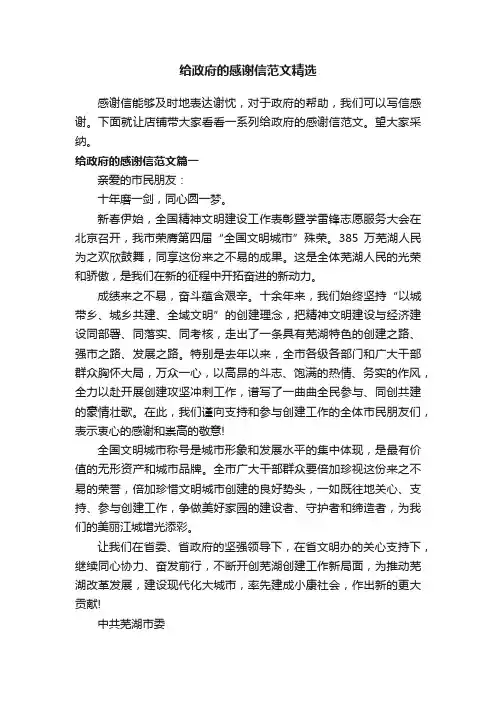 给政府的感谢信范文精选