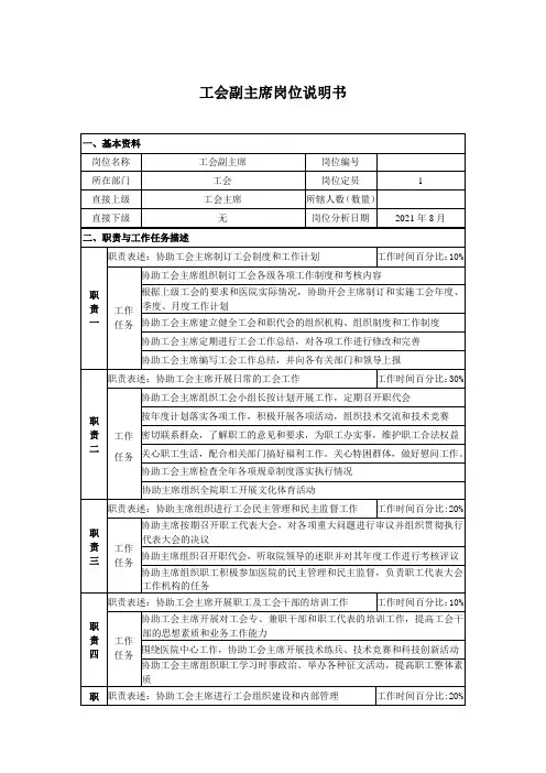 工会副主席岗位说明书